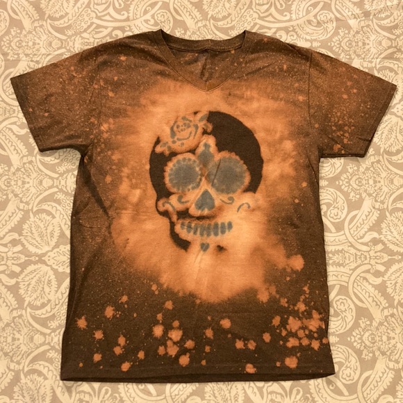 Fruit of the Loom Skull Graphic Tee Brown Small Splash Design Excellent - Picture 4 of 5